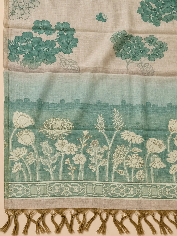 Sea Green Chanderi Printed Unstitched Dress Material