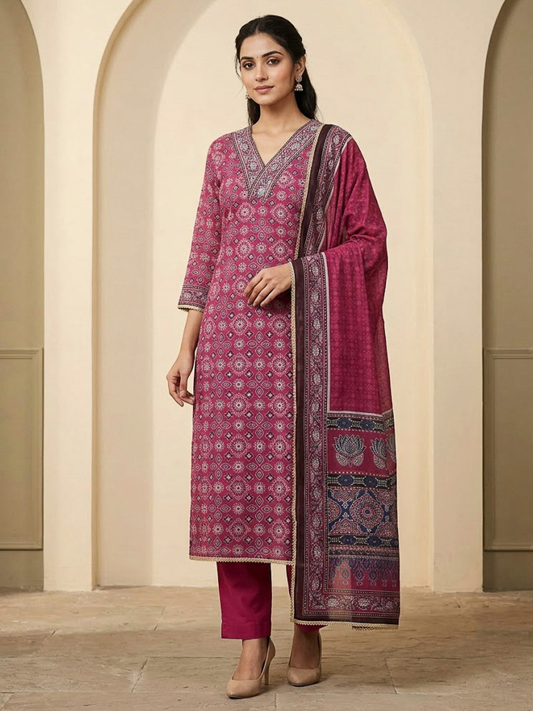 Rani Chanderi Printed Unstitched Dress Material