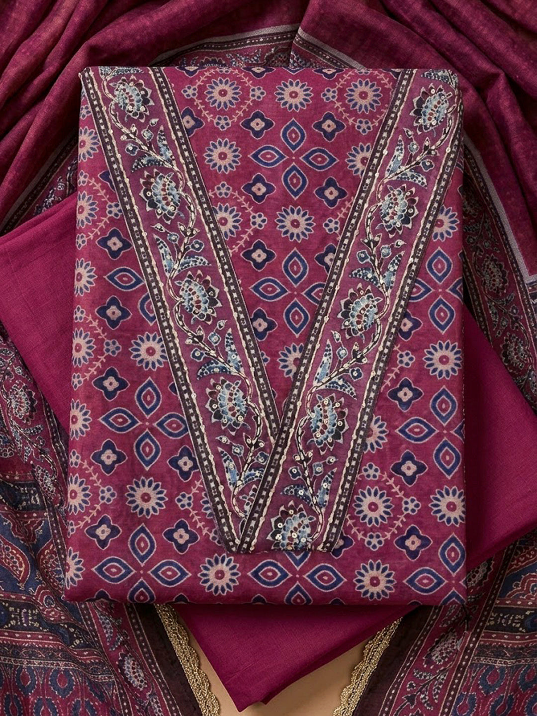 Rani Chanderi Printed Unstitched Dress Material