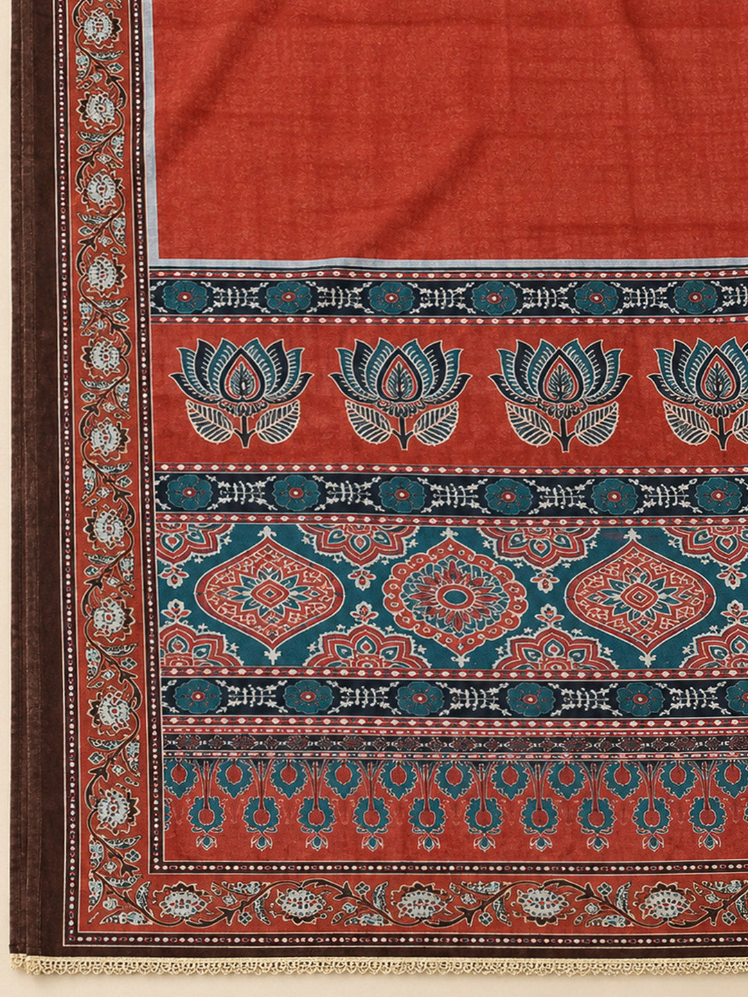Red Chanderi Printed Unstitched Dress Material