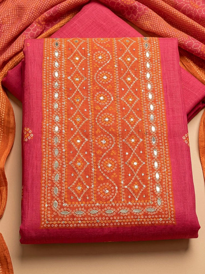 Hot Pink Chanderi Printed Unstitched Dress Material