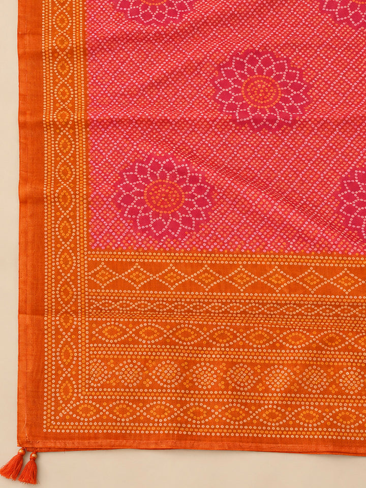Hot Pink Chanderi Printed Unstitched Dress Material