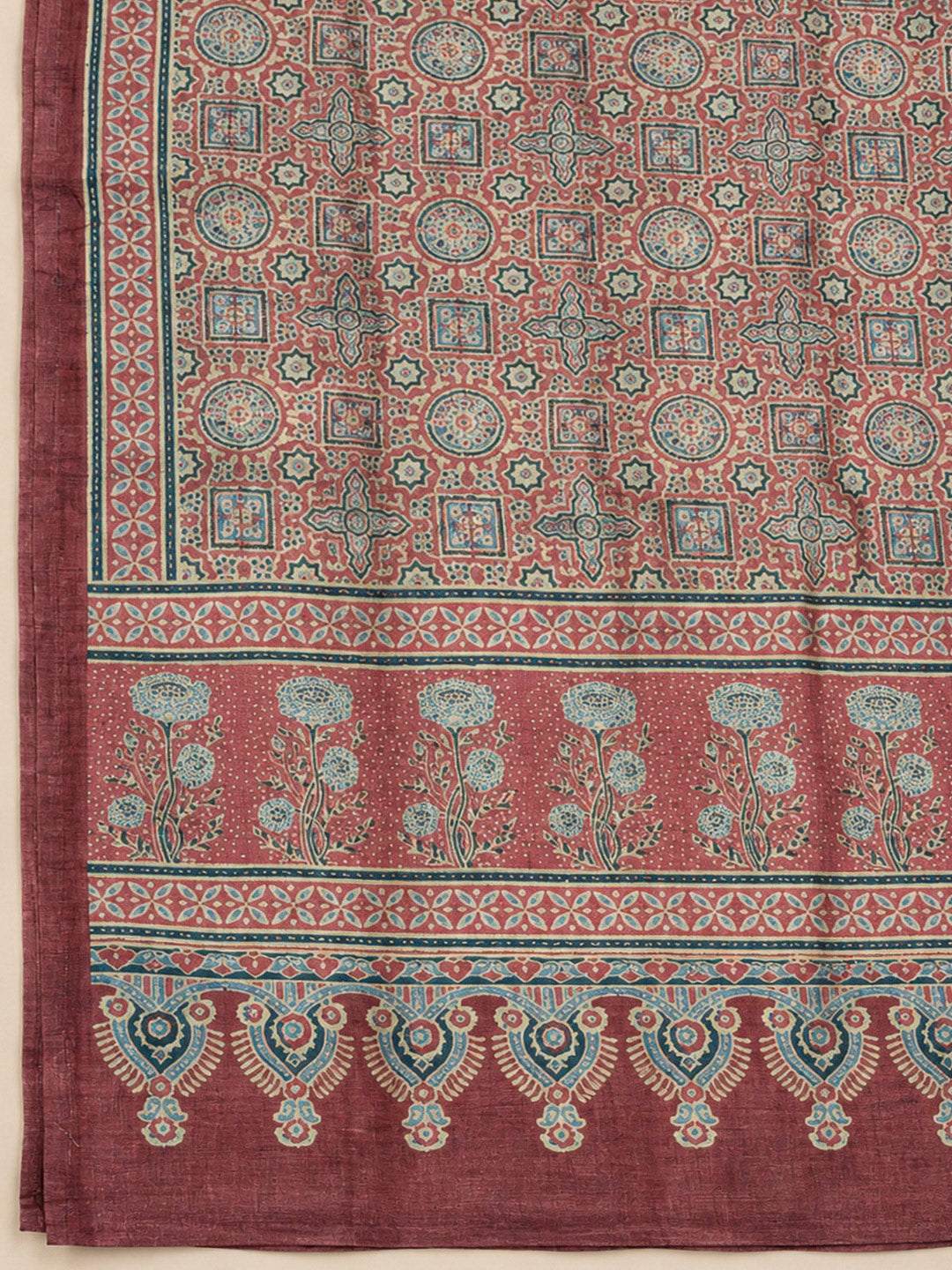 Maroon Tussar Embroidered Unstitched Dress Material