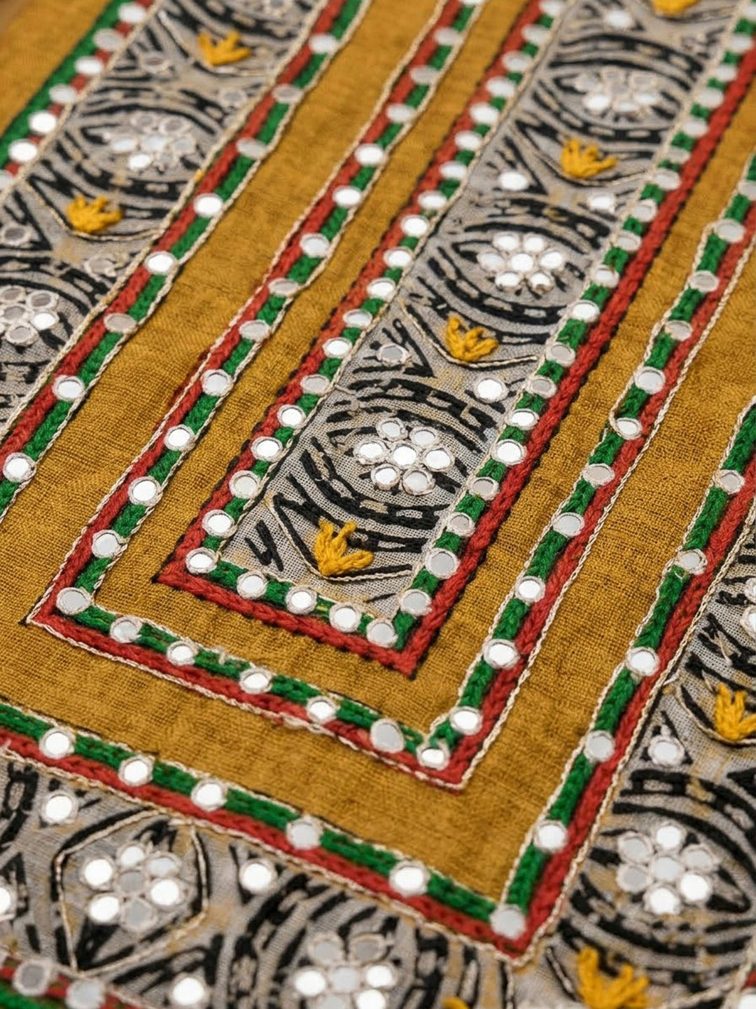 Mustard Chanderi Printed Unstitched Dress Material