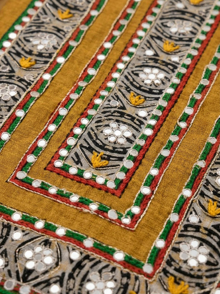 Mustard Chanderi Printed Unstitched Dress Material