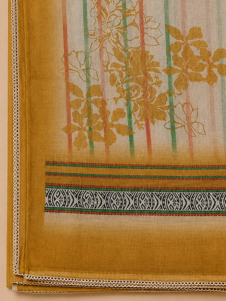 Mustard Chanderi Printed Unstitched Dress Material