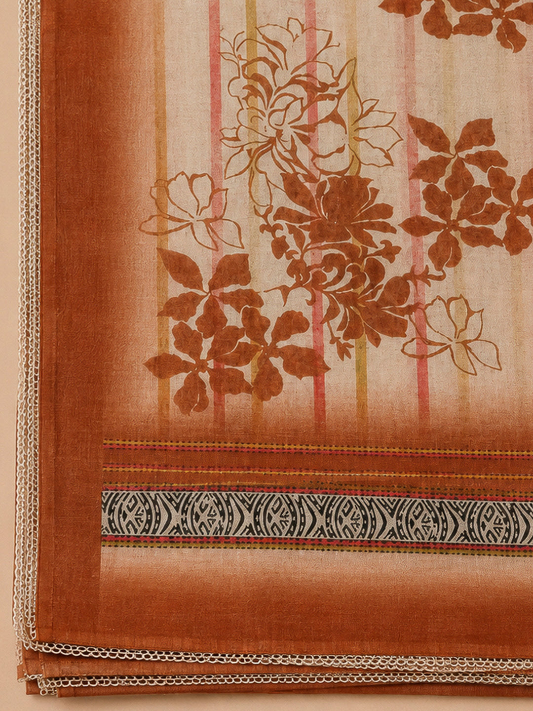 Rust Chanderi Printed Unstitched Dress Material
