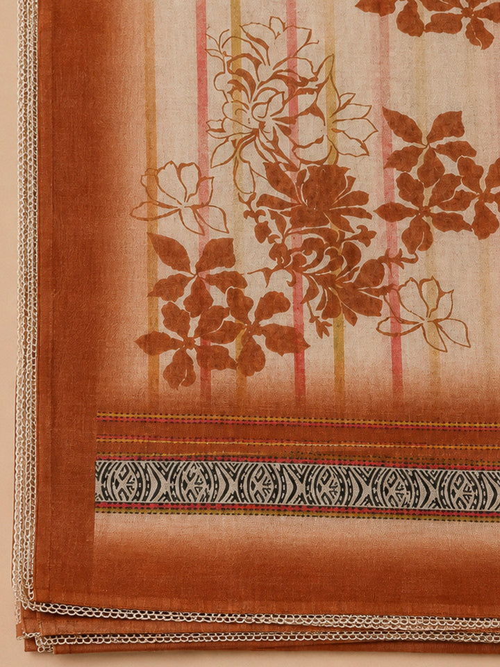 Rust Chanderi Printed Unstitched Dress Material