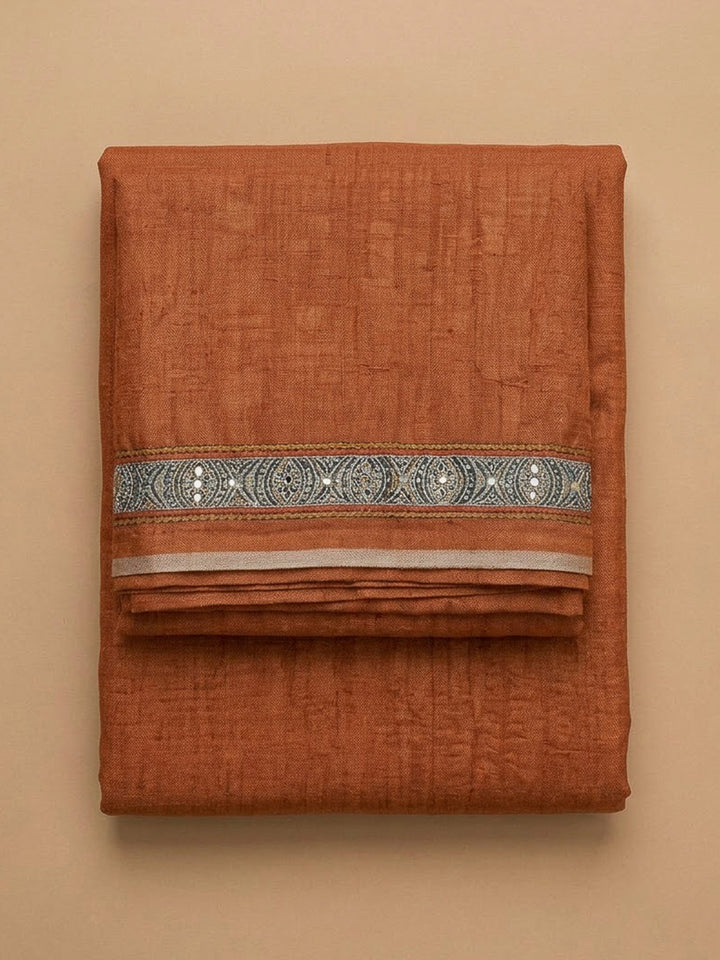 Rust Chanderi Printed Unstitched Dress Material
