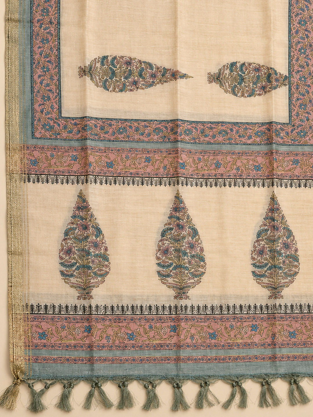 Grey Chanderi Embroidered Unstitched Dress Material