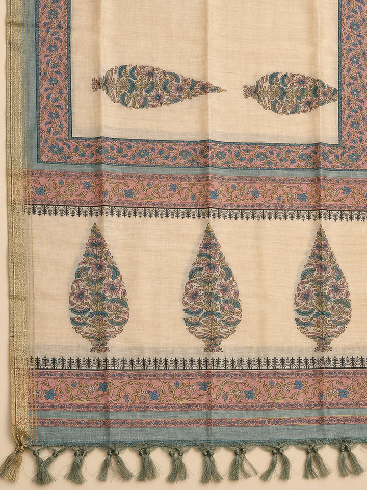 Grey Chanderi Embroidered Unstitched Dress Material