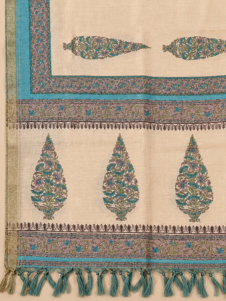 Rama Green Chanderi Embroidered Unstitched Dress Material