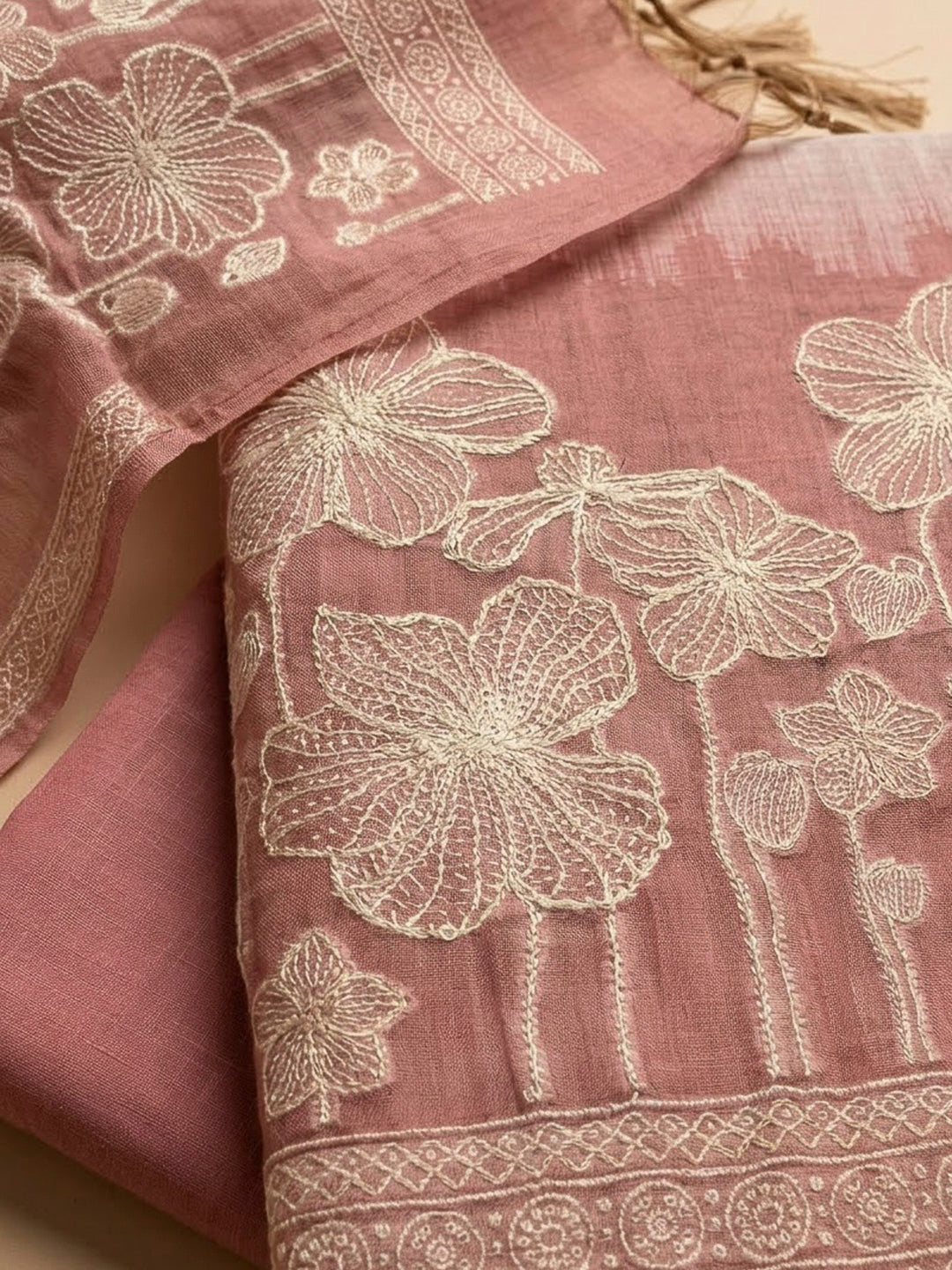 Onion Pink Chanderi Printed Unstitched Dress Material