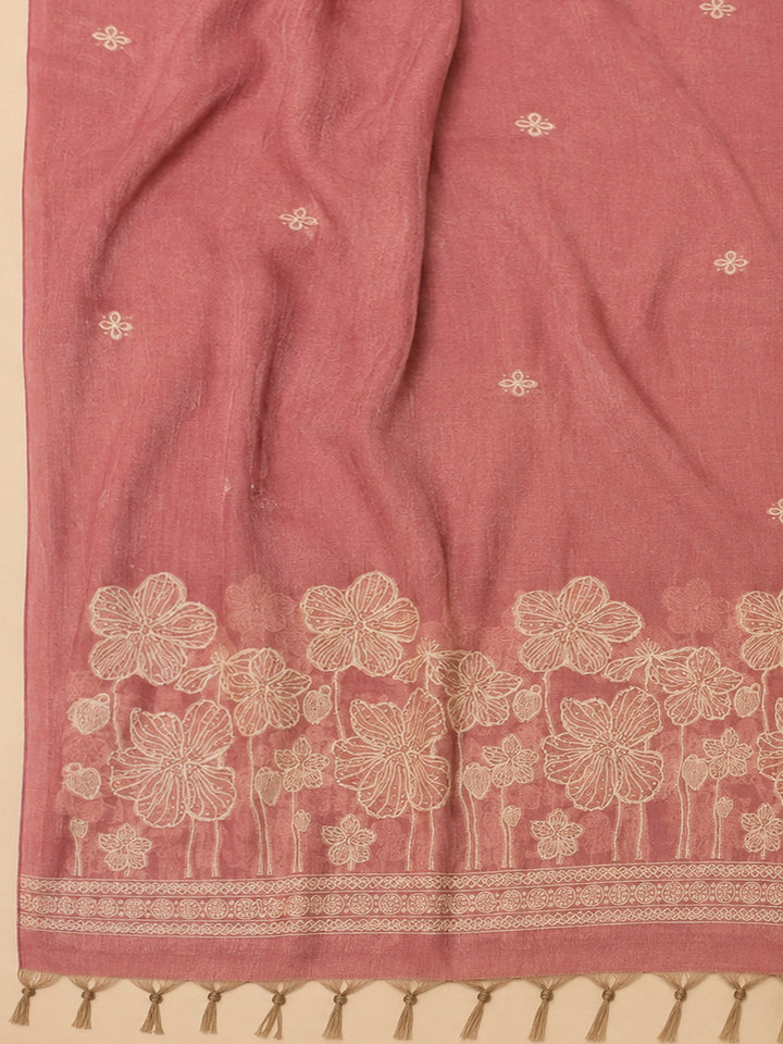 Onion Pink Chanderi Printed Unstitched Dress Material