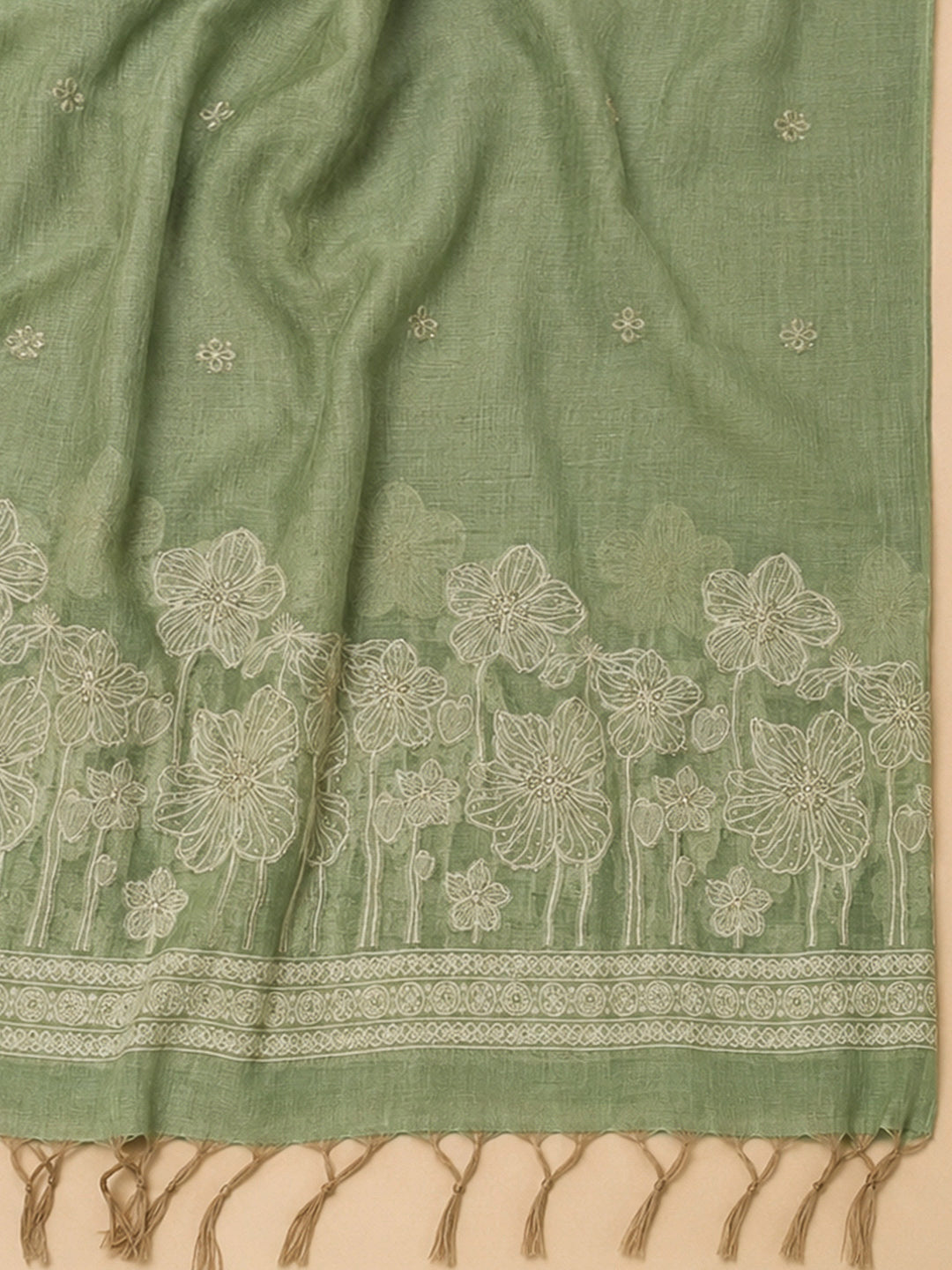 Pista Green Chanderi Printed Unstitched Dress Material