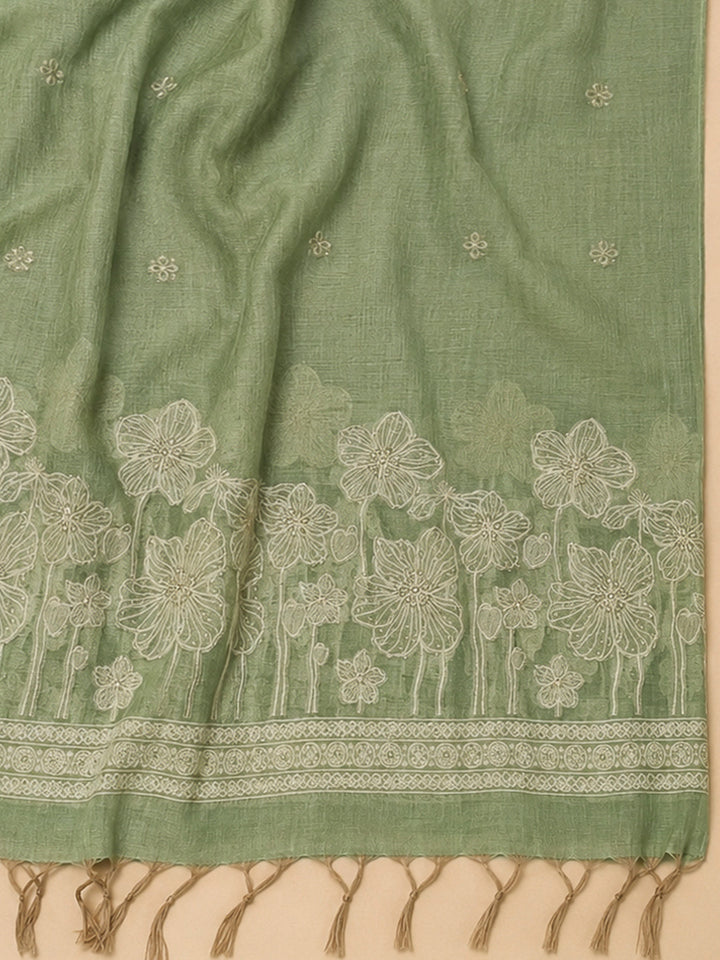 Pista Green Chanderi Printed Unstitched Dress Material
