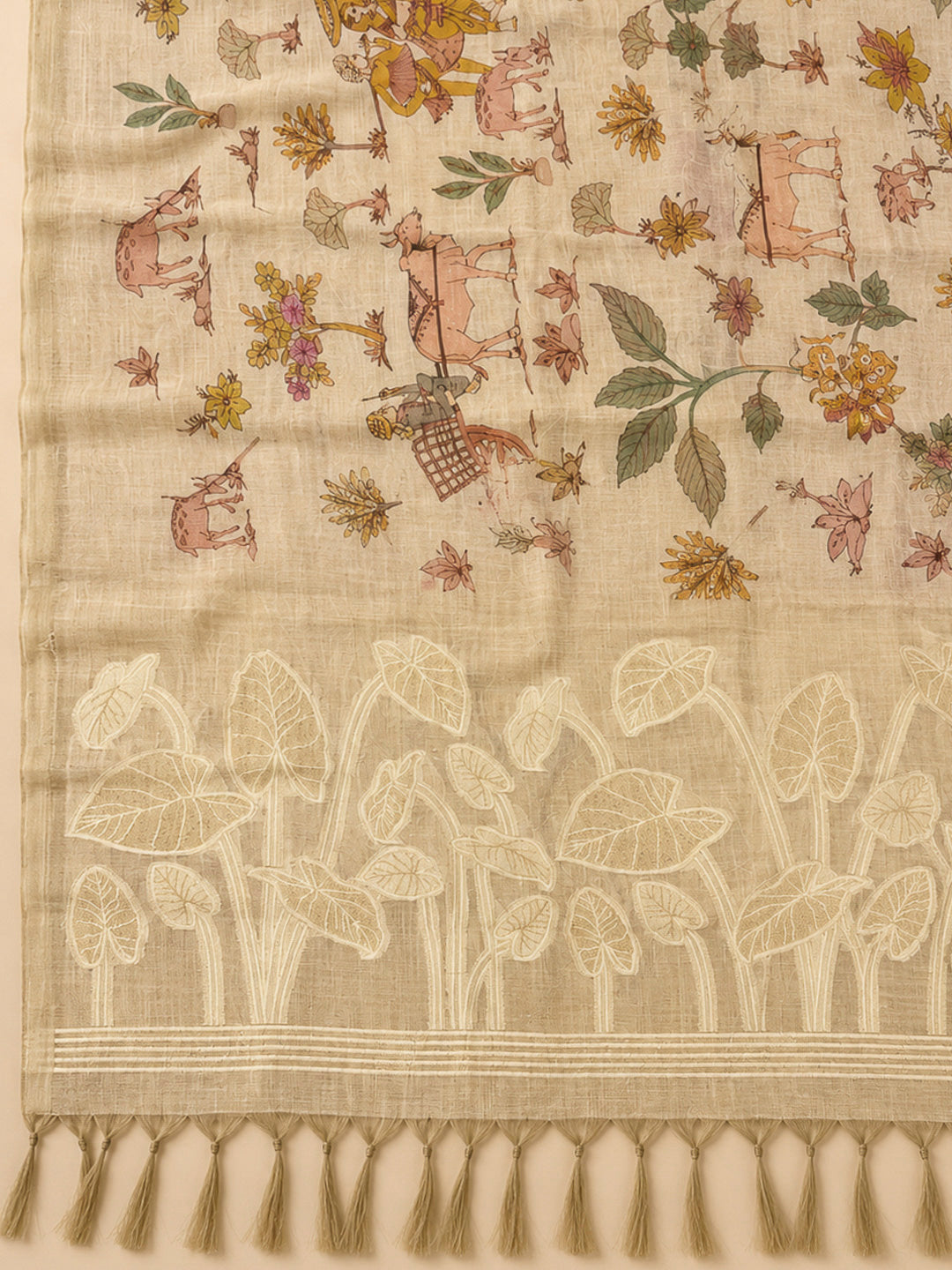 Mustard Chanderi Embroidered Unstitched Dress Material