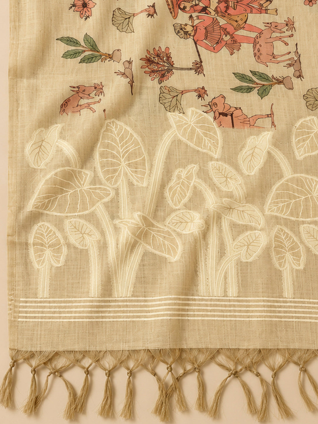 Rust Chanderi Embroidered Unstitched Dress Material
