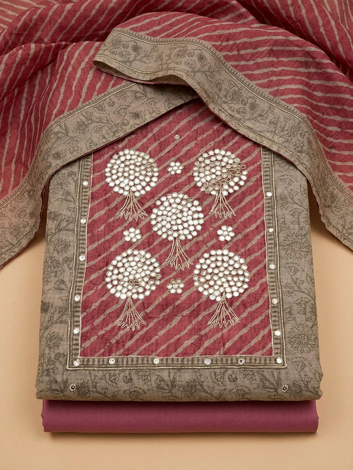 Onion Pink Chanderi Printed Unstitched Dress Material
