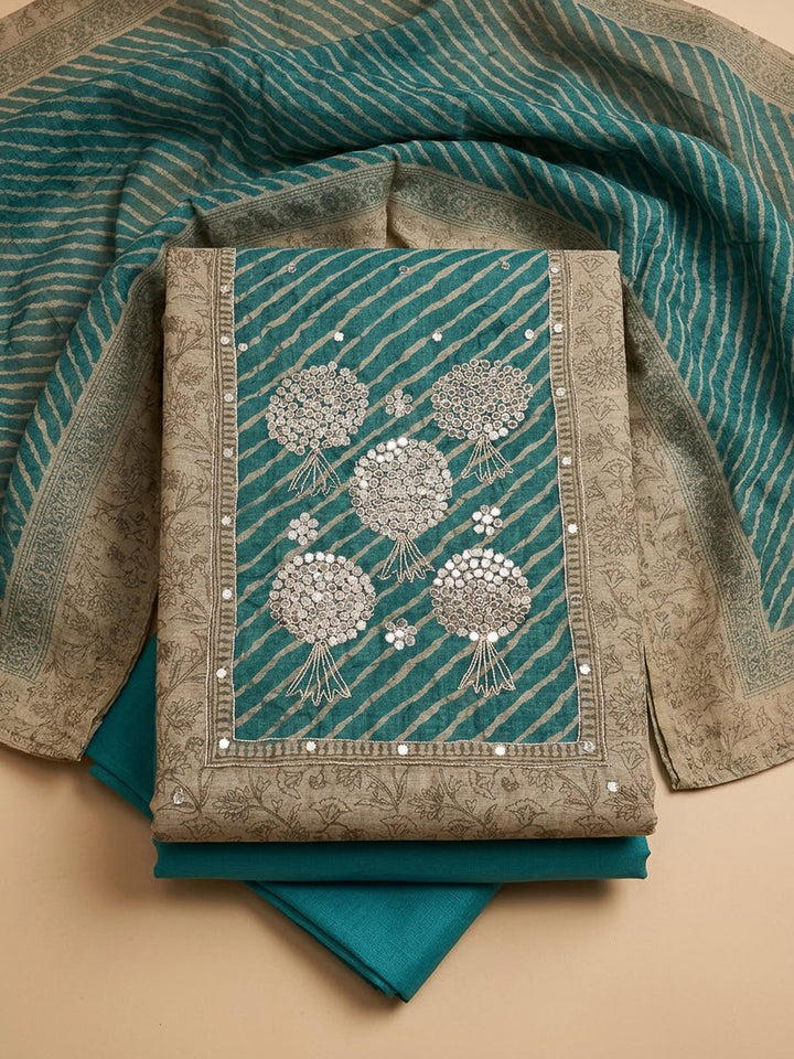 Rama Green Chanderi Printed Unstitched Dress Material