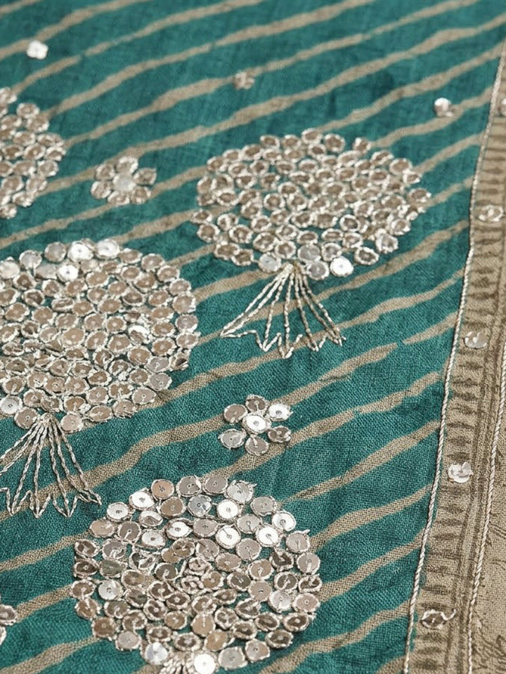 Rama Green Chanderi Printed Unstitched Dress Material