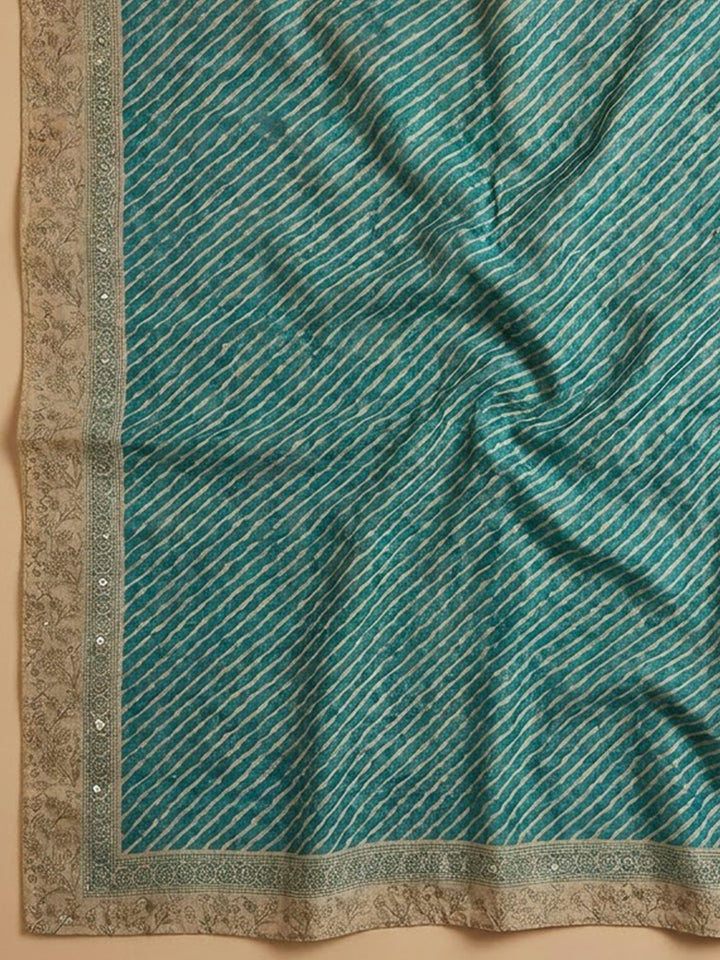 Rama Green Chanderi Printed Unstitched Dress Material