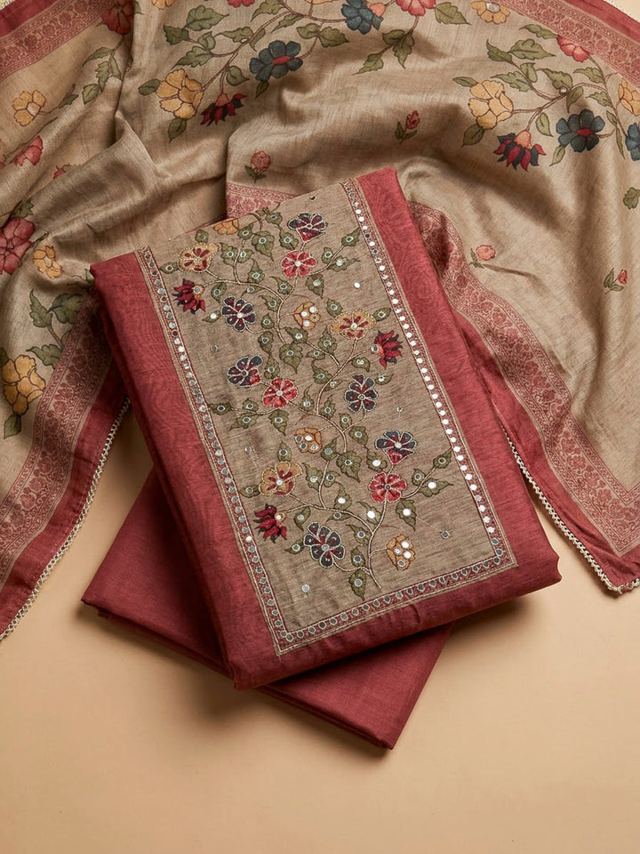 Onion Pink Chanderi Printed Unstitched Dress Material