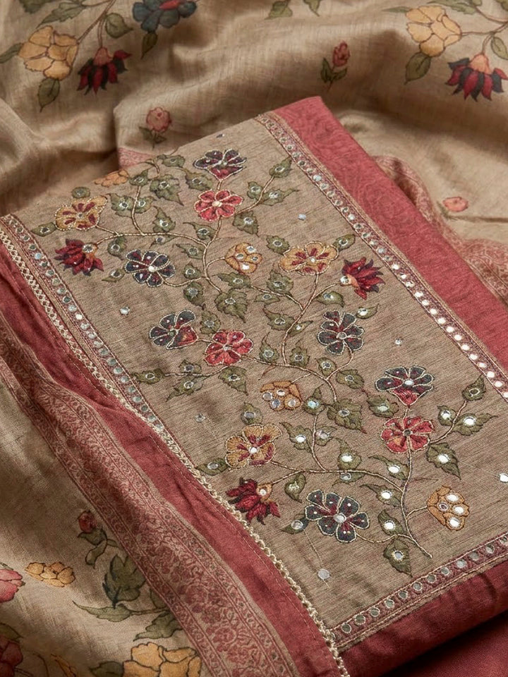 Onion Pink Chanderi Printed Unstitched Dress Material