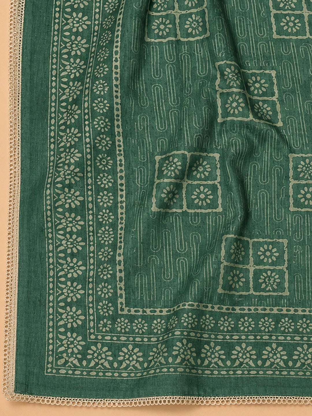 Green Chanderi Embroidered Unstitched Dress Material
