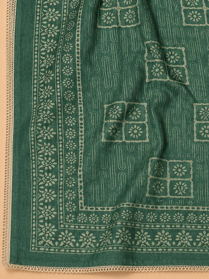 Green Chanderi Embroidered Unstitched Dress Material