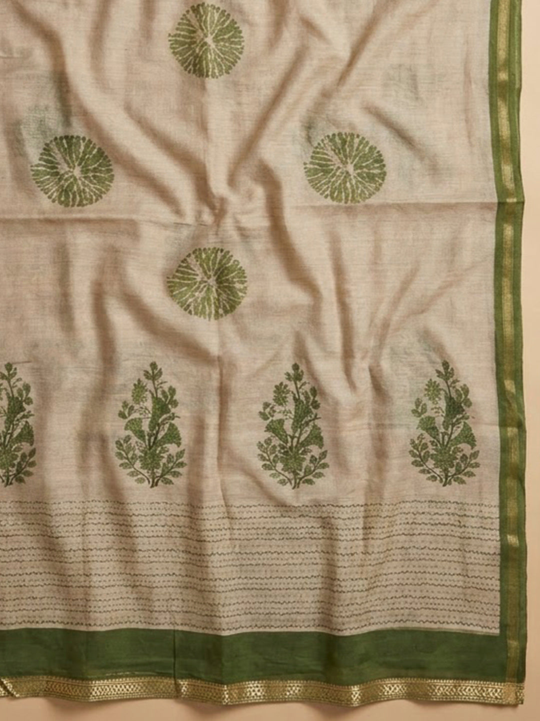 Bottle Green Chanderi Embroidered Unstitched Dress Material