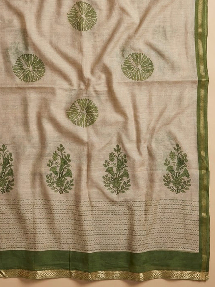 Bottle Green Chanderi Embroidered Unstitched Dress Material