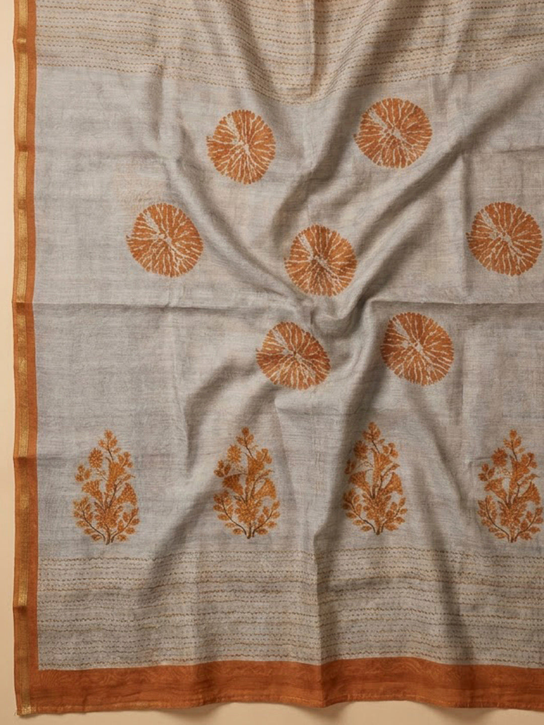 Rust Chanderi Embroidered Unstitched Dress Material