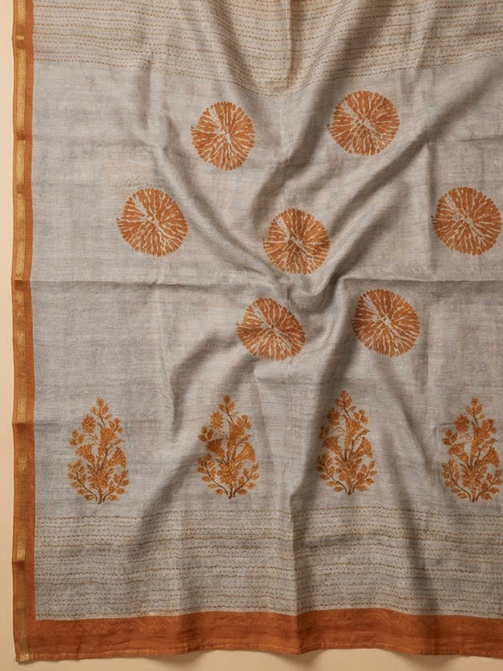 Rust Chanderi Embroidered Unstitched Dress Material