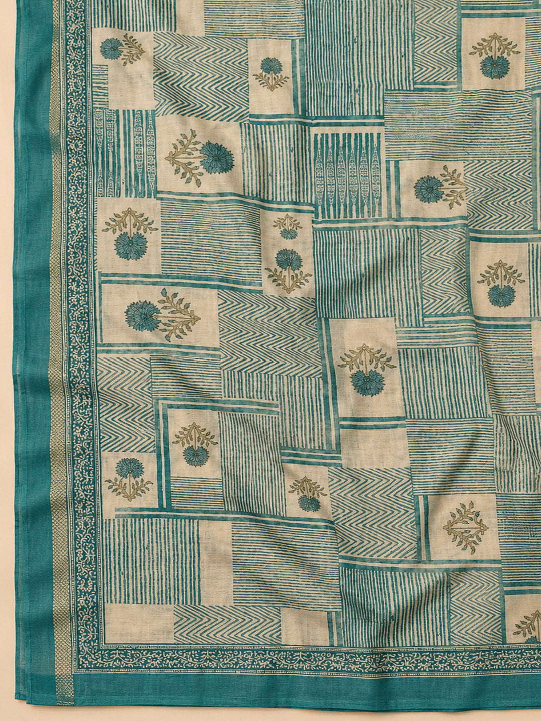 Rama Green Chanderi Embroidered Unstitched Dress Material