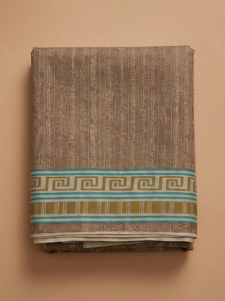 Beige Art Silk Printed Unstitched Dress Material