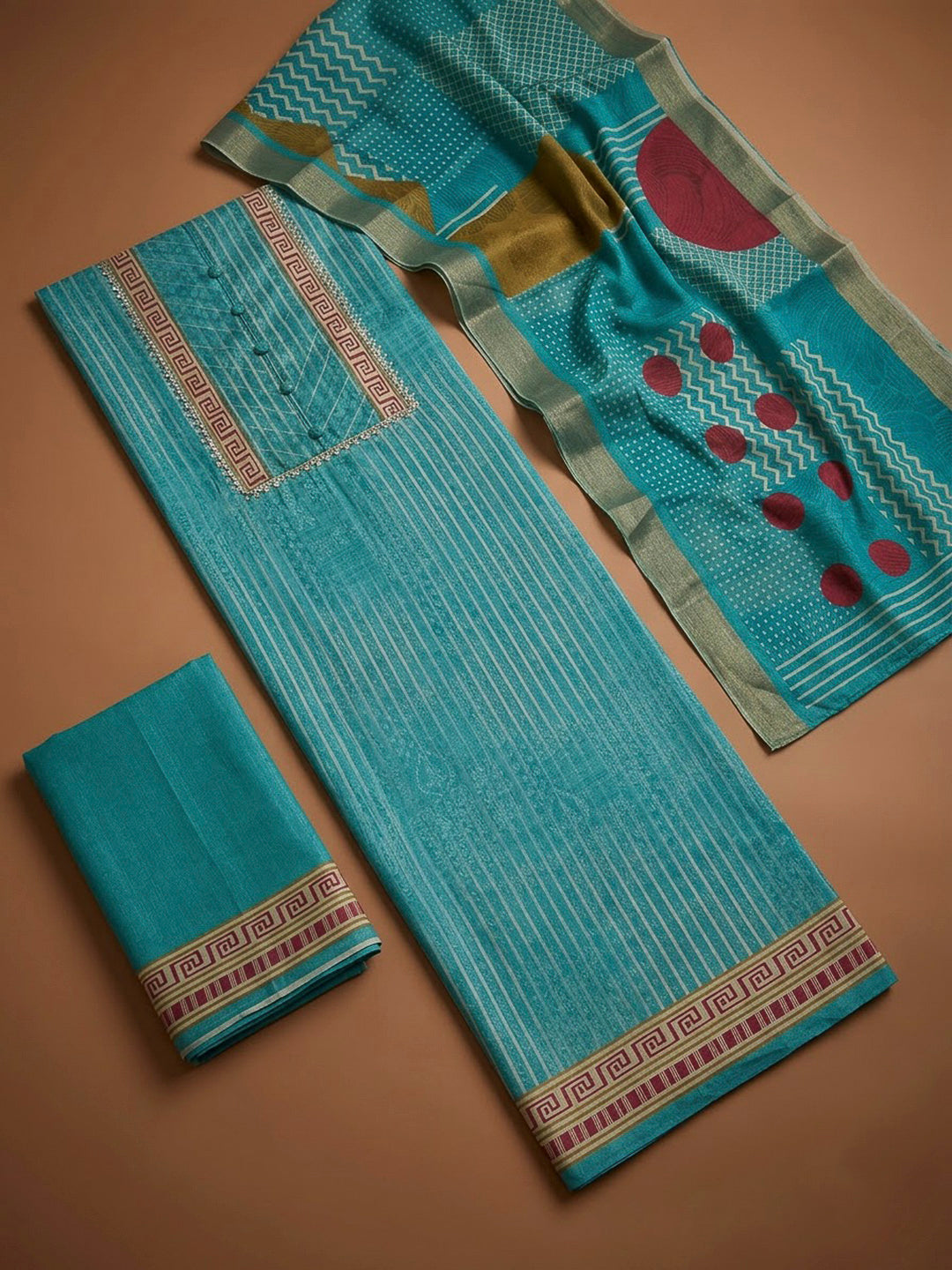 Blue Art Silk Printed Unstitched Dress Material