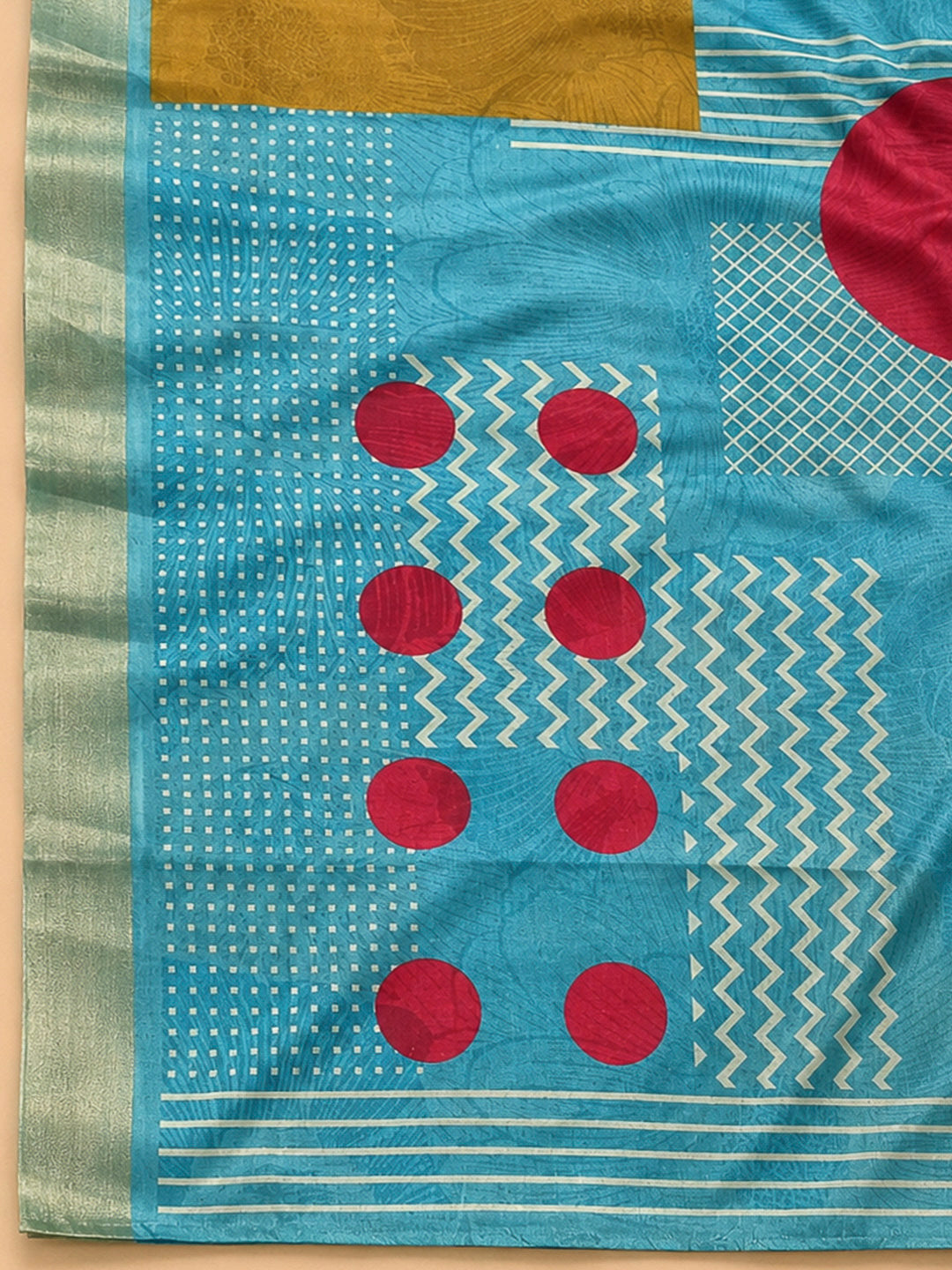 Blue Art Silk Printed Unstitched Dress Material