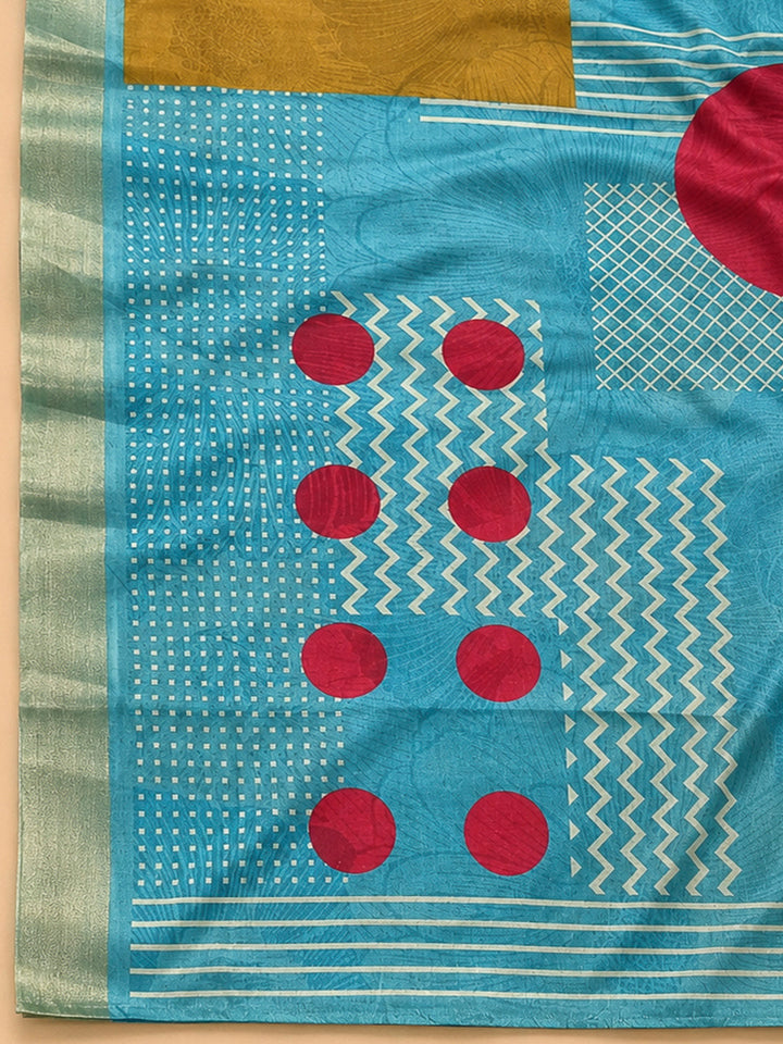 Blue Art Silk Printed Unstitched Dress Material