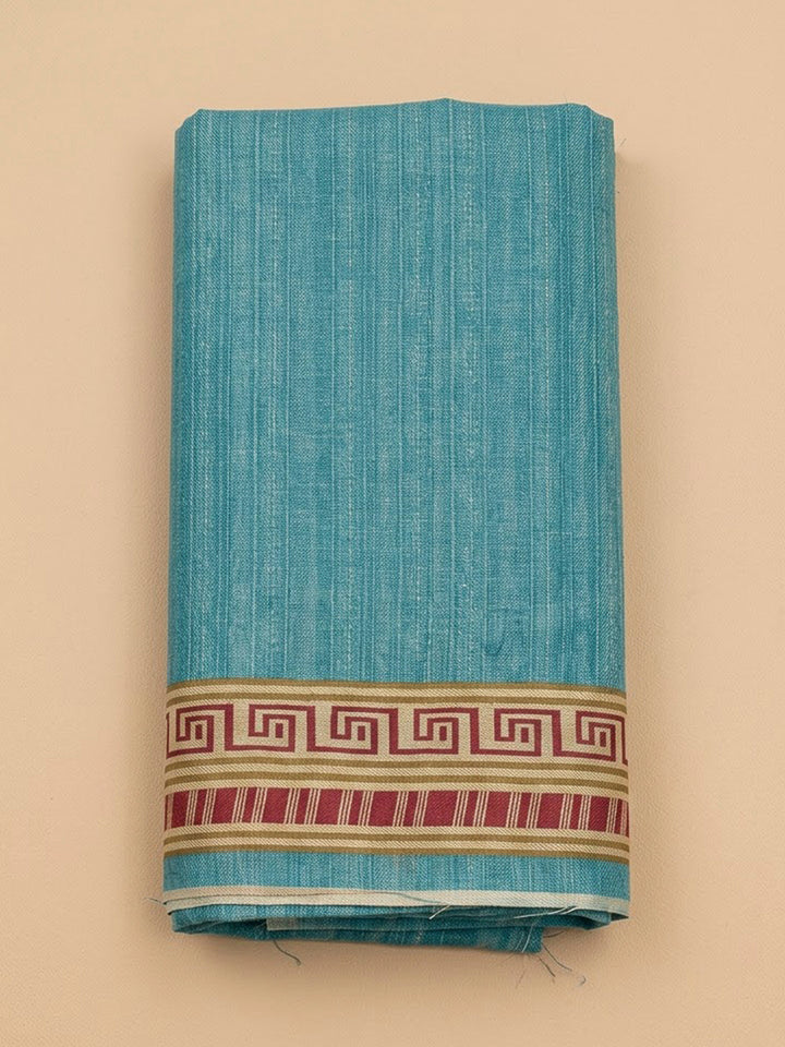 Blue Art Silk Printed Unstitched Dress Material