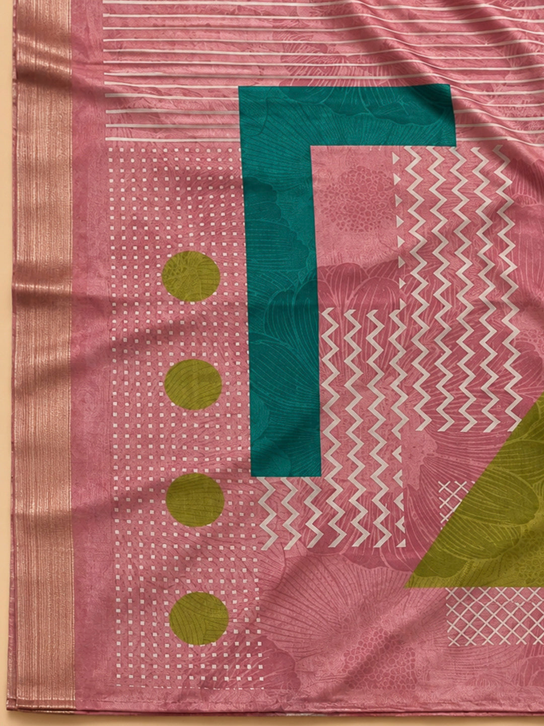 Peach Art Silk Printed Unstitched Dress Material
