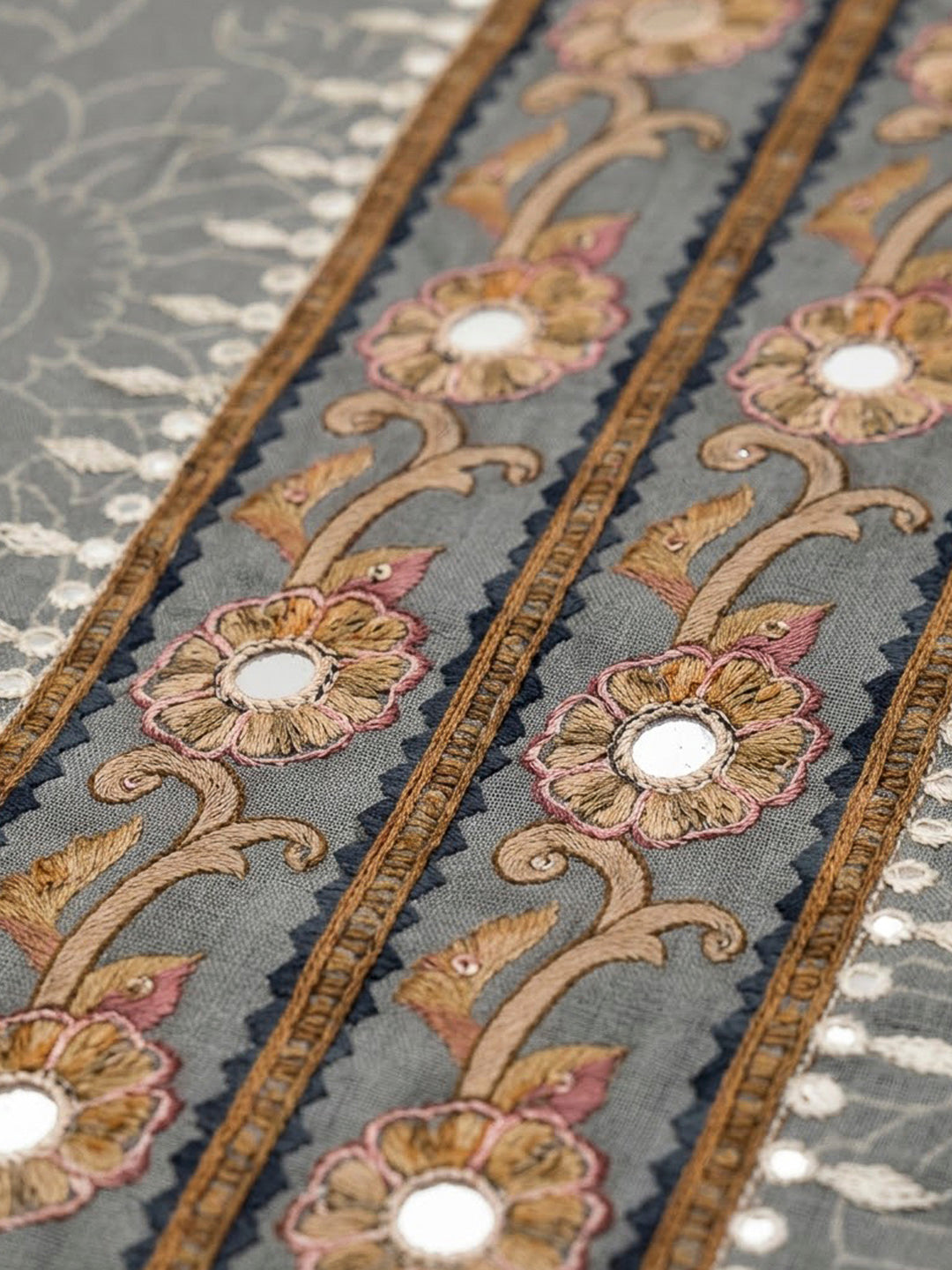 Grey Art Silk Printed Unstitched Dress Material