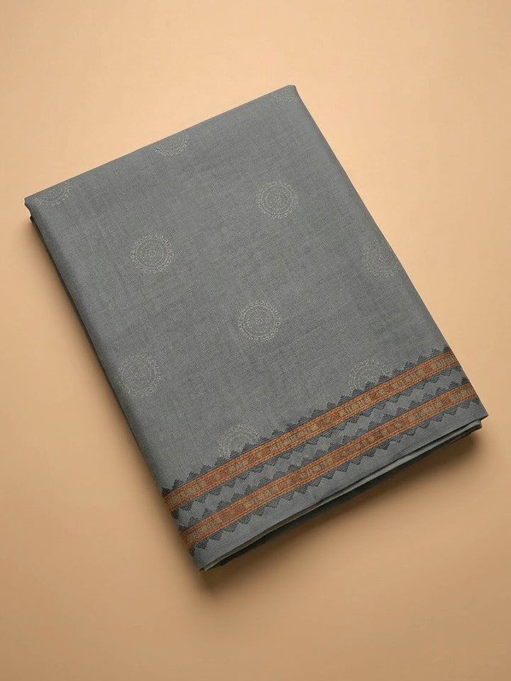 Grey Art Silk Printed Unstitched Dress Material