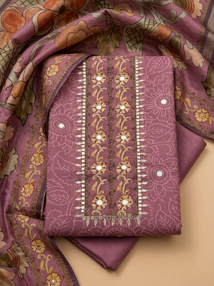 Onion Pink Art Silk Printed Unstitched Dress Material