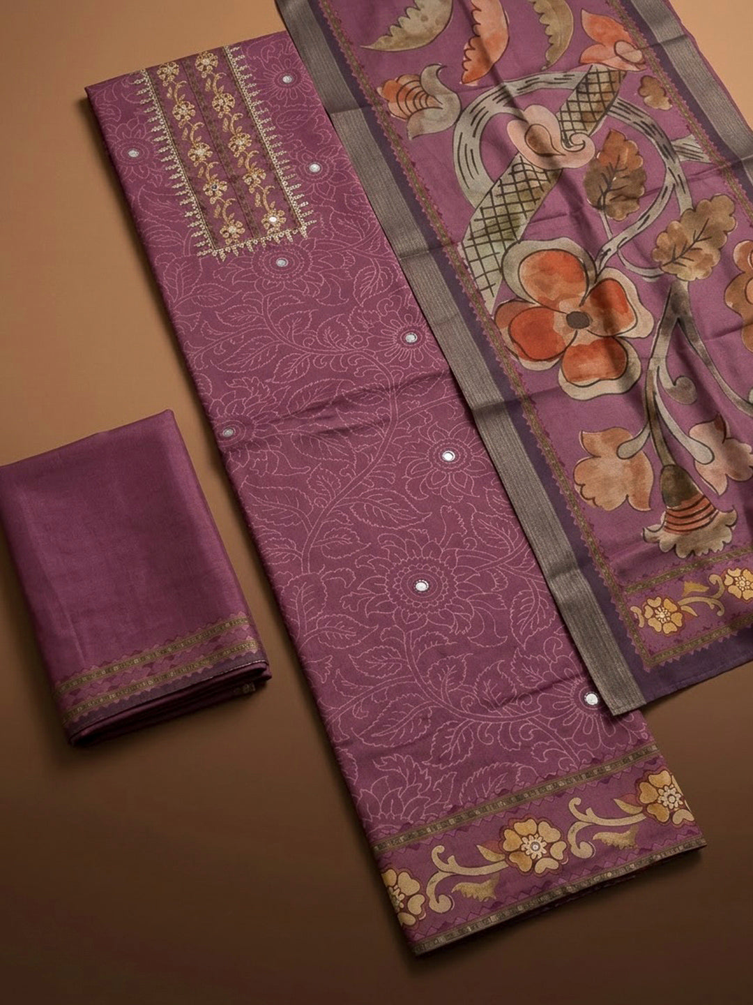 Onion Pink Art Silk Printed Unstitched Dress Material