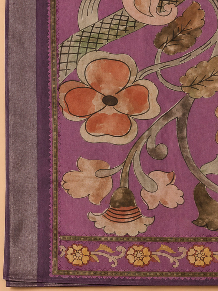 Onion Pink Art Silk Printed Unstitched Dress Material