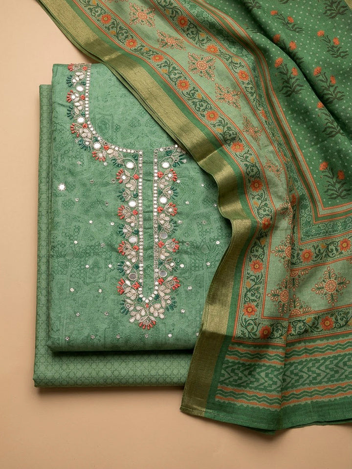 Aqua Green Art Silk Embroidered Unstitched Dress Material
