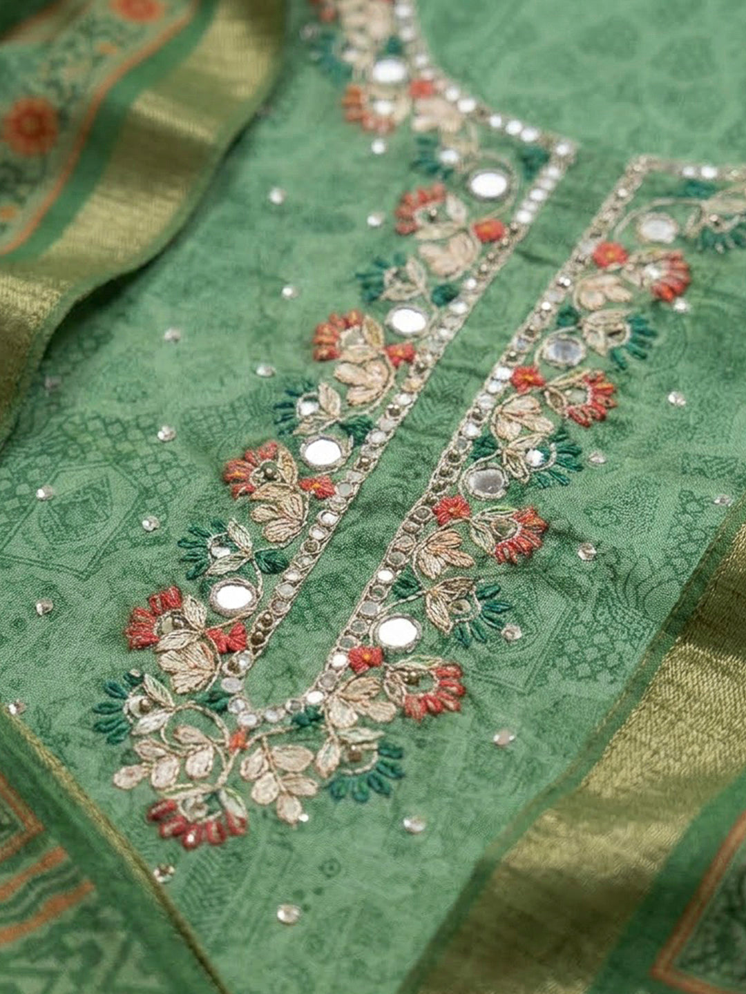 Aqua Green Art Silk Embroidered Unstitched Dress Material