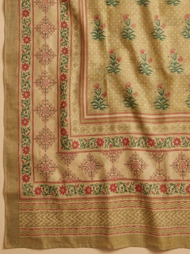 Mehndi Art Silk Embroidered Unstitched Dress Material
