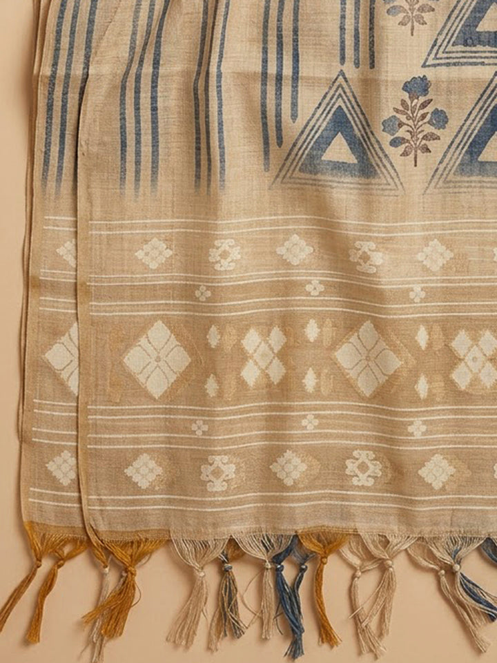 Grey Chanderi Printed Unstitched Dress Material